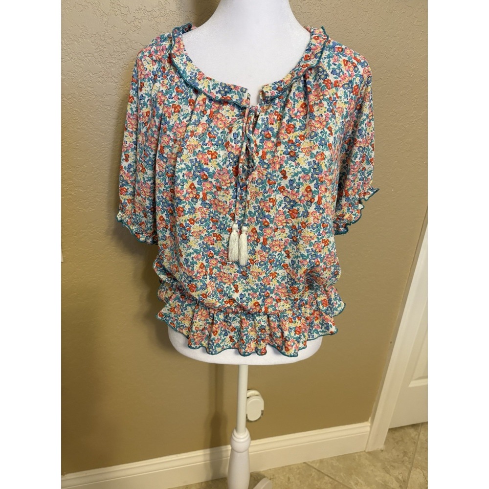 Melloday Women's Floral Peasant Blouse, Large